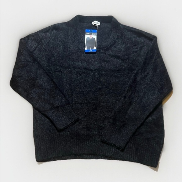 NWT Women’s Bleu Gray Ultra Soft Fuzzy Black Crew Neck Sweater sz L - Picture 1 of 9